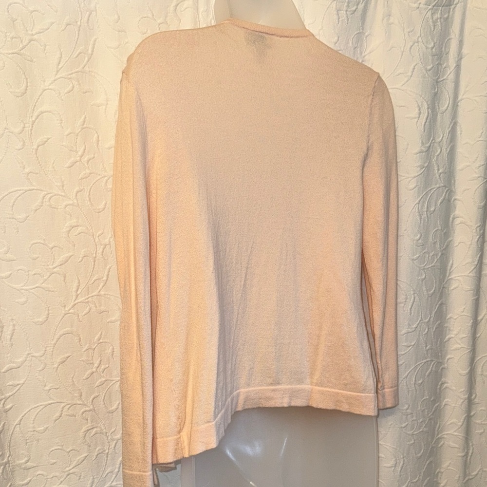 LOFT Light Baby Pink Ruffle Cardigan w White trim Size XS 100% cotton 3/4 sleeve - Picture 3 of 6